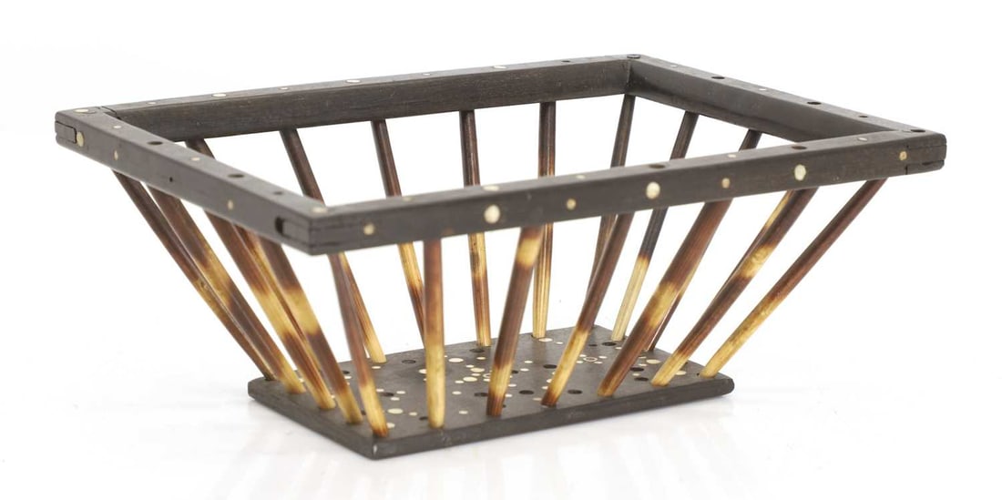 An ebony and porcupine quill basket, 19th century, Ceylonese, (1 of 1)