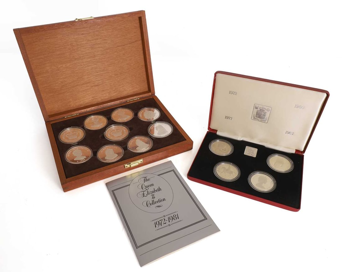 Coins, Great Britain & World,: Coins, Great Britain & World, 'The Queen Elizabeth II Collection, 1972-1981' four coin set comprising Sterling silver Crowns from 1972, 1977, 1980 and 1981, all in capsules and with case of issue and