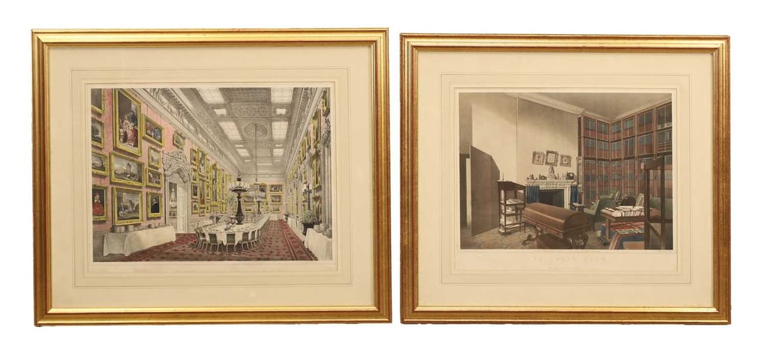 A pair of lithographs, 20th century,: A pair of lithographs, 20th century, one displaying The Waterloo Gallery at Aplsey House, typed 'proof' to the lower right side, the other The Dukes Room, by T.Boys, published by Paul and Dominic