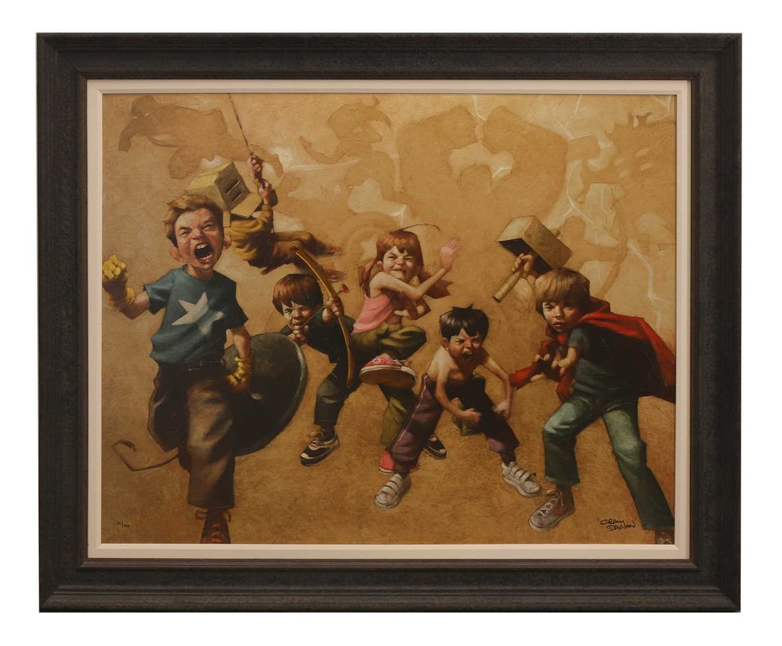 Craig Davison (British, b.1965) 'Avengers Resembled': Craig Davison (British, b.1965) 'Avengers Resembled' giclée print on canvas board, signed 'Craig/Davision' in pen l.r., numbered 22/150, published by Washington Green Fine Art, 2015 73 x 91cm; fr