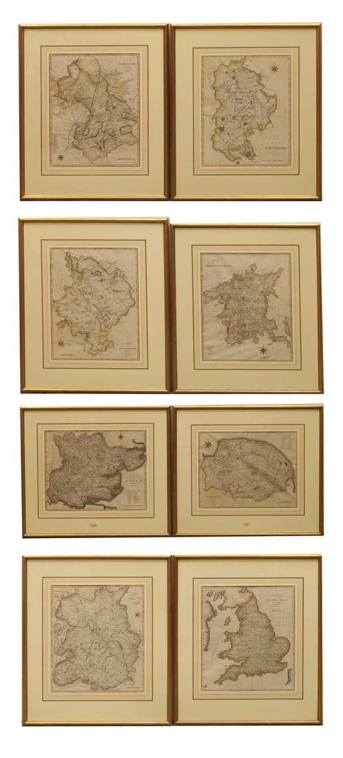 J. Cary: J. Cary eight maps, Bedfordshire, England and Wales, Cambridgeshire, Norfolk, Huntingdonshire, Essex, Shropshire and Worcestershire three overall 68 x 81cm, five overall 68 x 79cm 8 Provenance: The