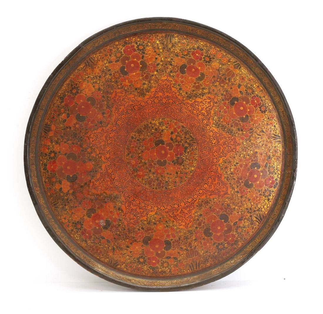 A red lacquered Kashmiri tray, (1 of 3)