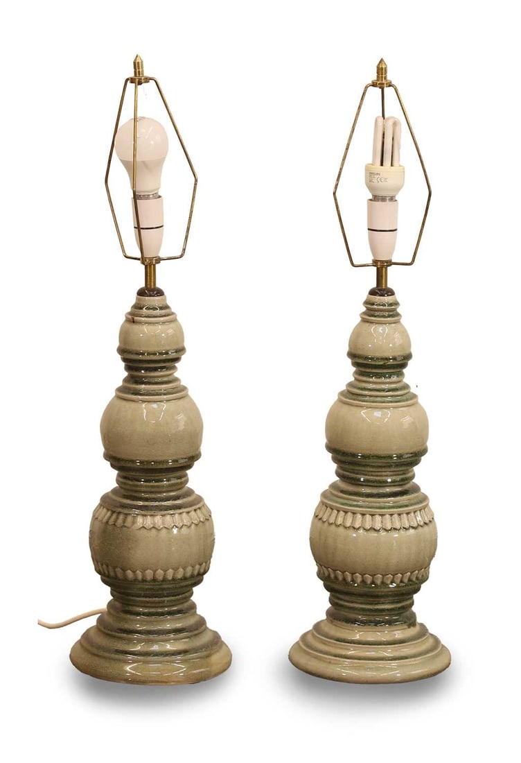 A pair of small Asian style green glazed lamps, (1 of 1)