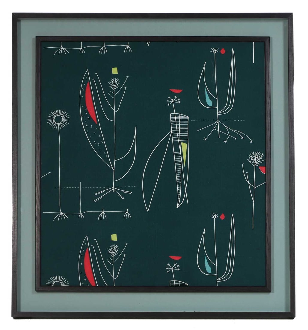 Lucienne Day (British, 1917-2010), 'Herb Anthony',: Lucienne Day (British, 1917-2010), 'Herb Anthony', designed in 1965, screenprinted cotton 67 x 60cm; framed and glazed 83.5 x 76.5cm Footnote: Exhibited: Messums, 'Women Designers of the Twentieth