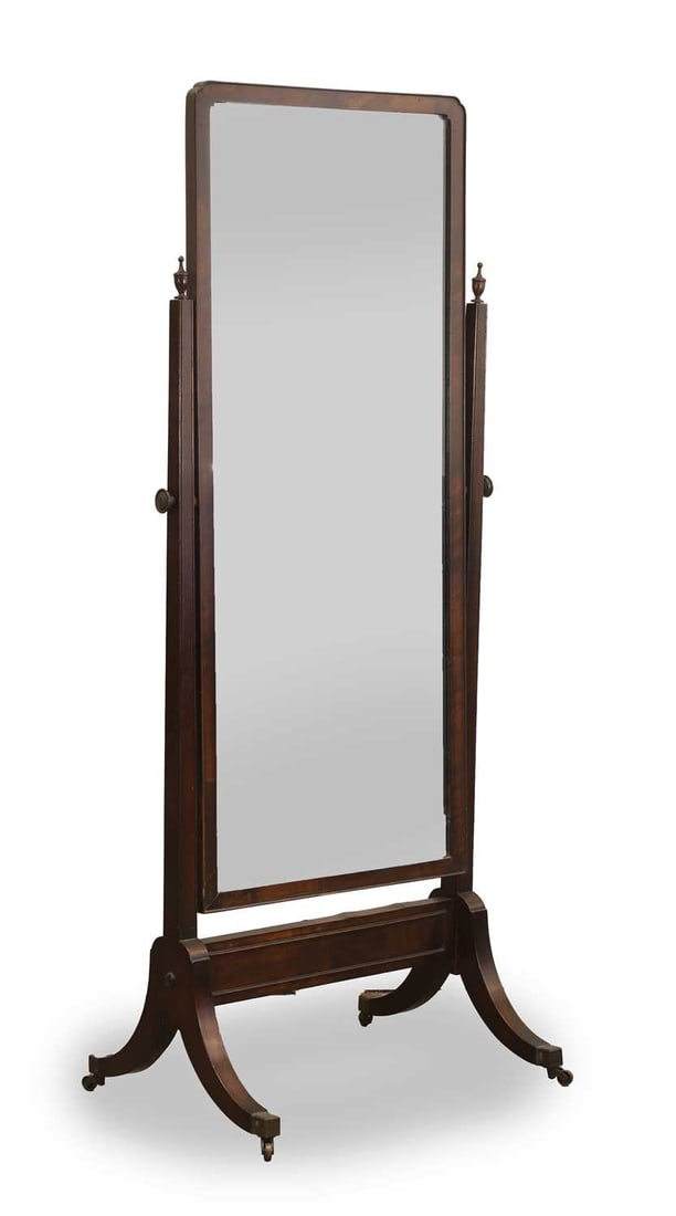 A George III mahogany cheval dressing mirror, early 19th century, (1 of 2)