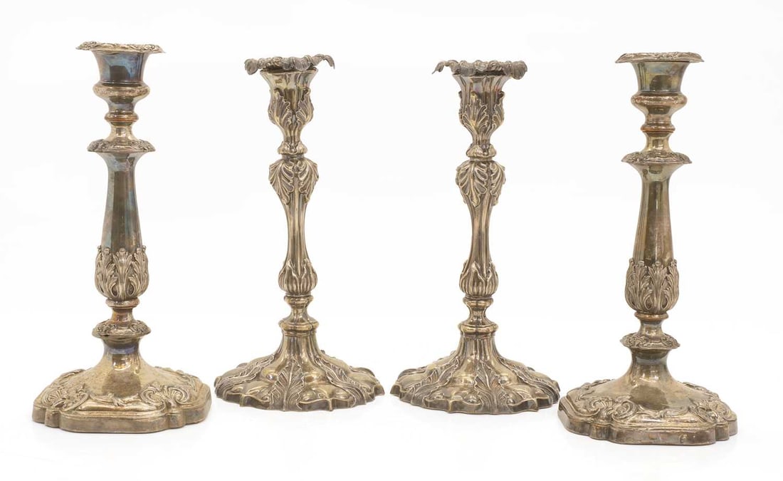 Two pairs of silver-plated candlesticks, 19th century, (1 of 2)