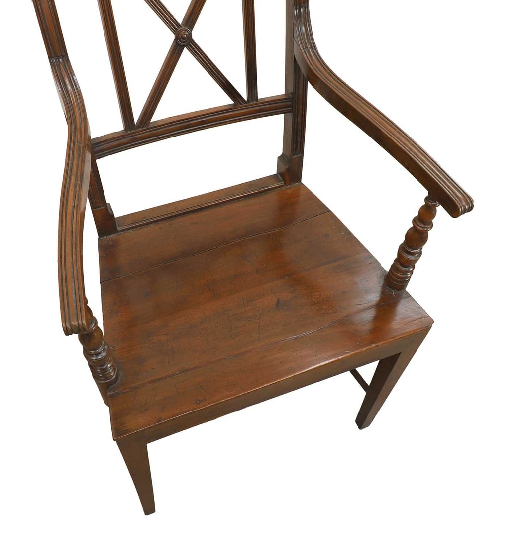 A vernacular Regency yew elbow chair, early 19th century, - 2