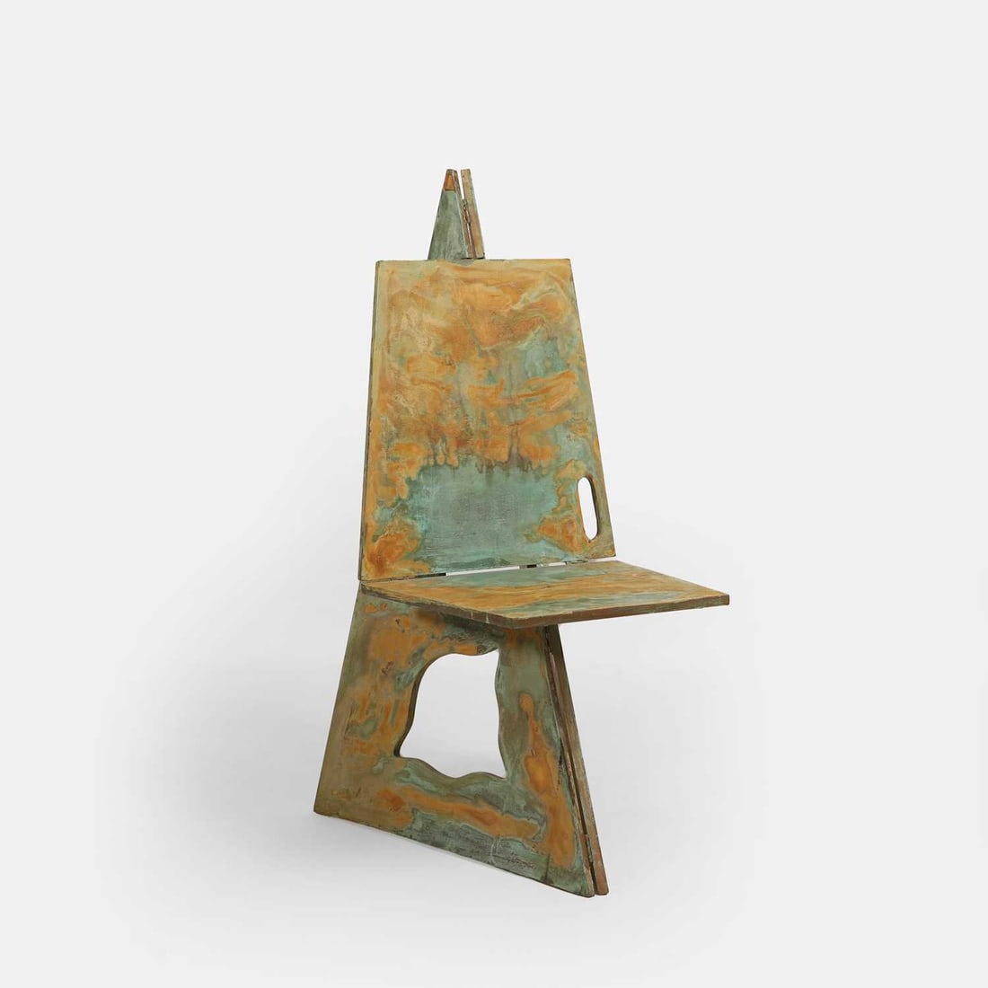 Italian, a folding side chair,: Italian, a folding side chair, mid-20th century, with trompe l’œil verdigris effect 54cm wide, 60cm deep 103cm high, 43cm to seat Provenance: Acquired from Belgian dealer Daddy Deco in