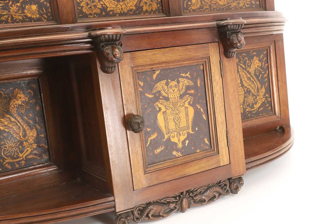 Aesthetic period mahogany and parcel-gilt wall hanging cabinet, late 19th century, - 2