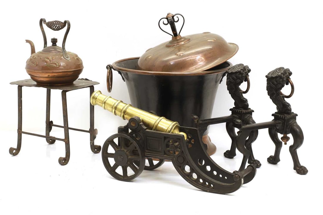 An Arts and Crafts copper and enamelled coal bin and cover, circa 1900, - 2