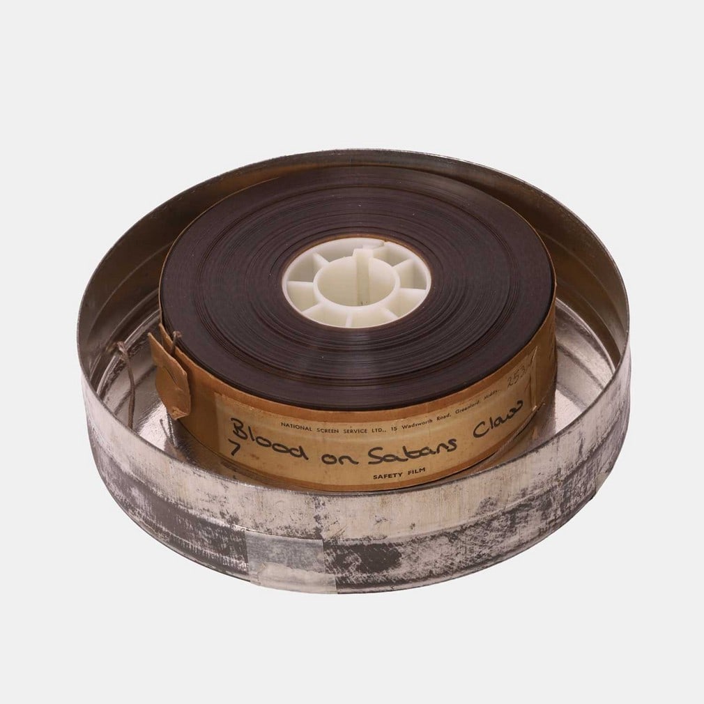 The Blood on Satan's Claw', circa 1971,: The Blood on Satan's Claw', circa 1971, an original 35mm movie film trailer, with sound, the reel contained in a film can (can 18cm diameter) Footnote: Directed by Piers Haggard in 1971, 'The Blood on