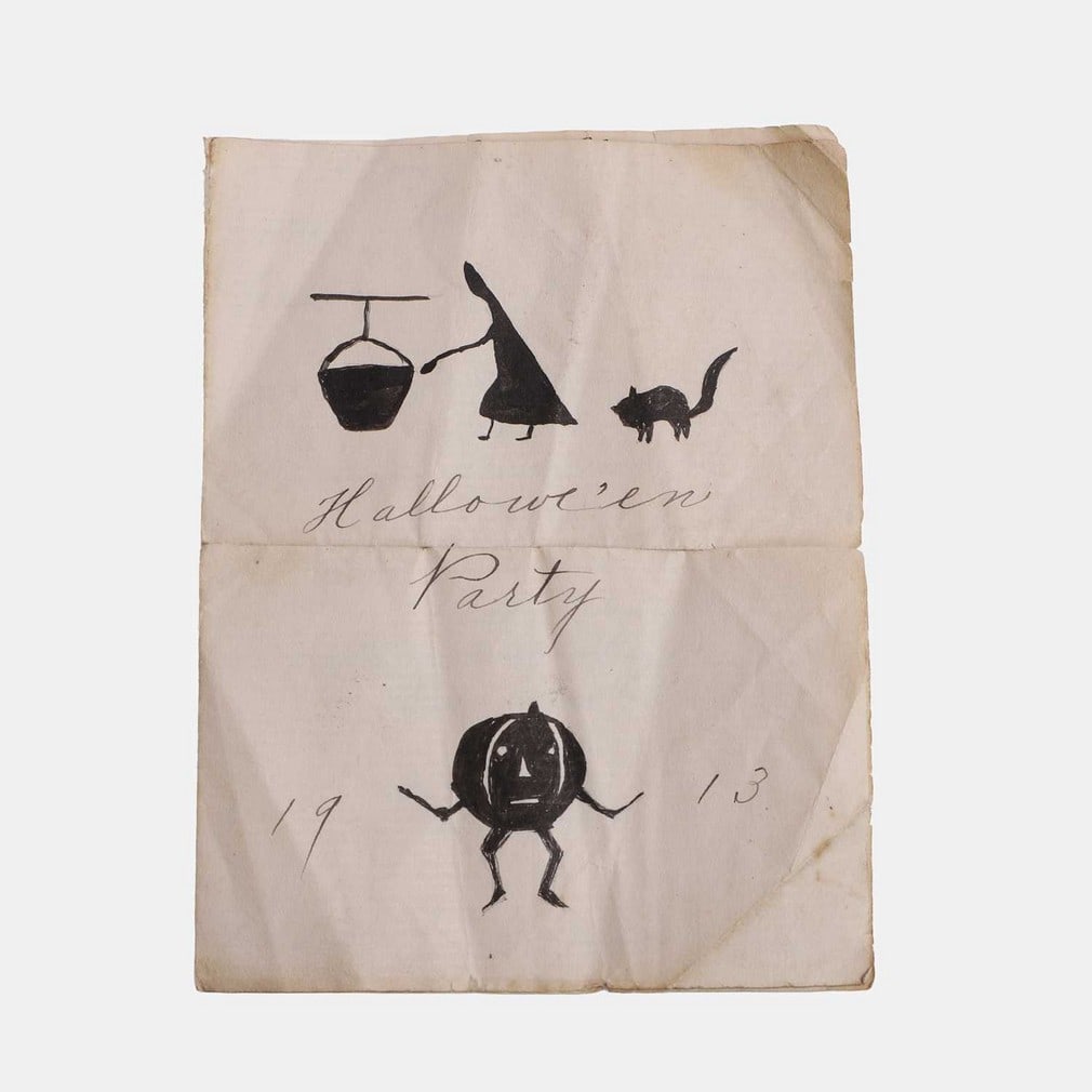 An illustrated Halloween party invitation, dated 1913, (1 of 2)