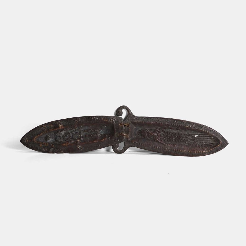 Billy and Charley (or Shadwell) Forgeries, c.1860,: Billy and Charley (or Shadwell) Forgeries, c.1860, a tomb or coffin form, cast in two parts, with figures to the opposite side of medieval appearance, linked with rings (6cm wide, 15cm long) (2) Condi