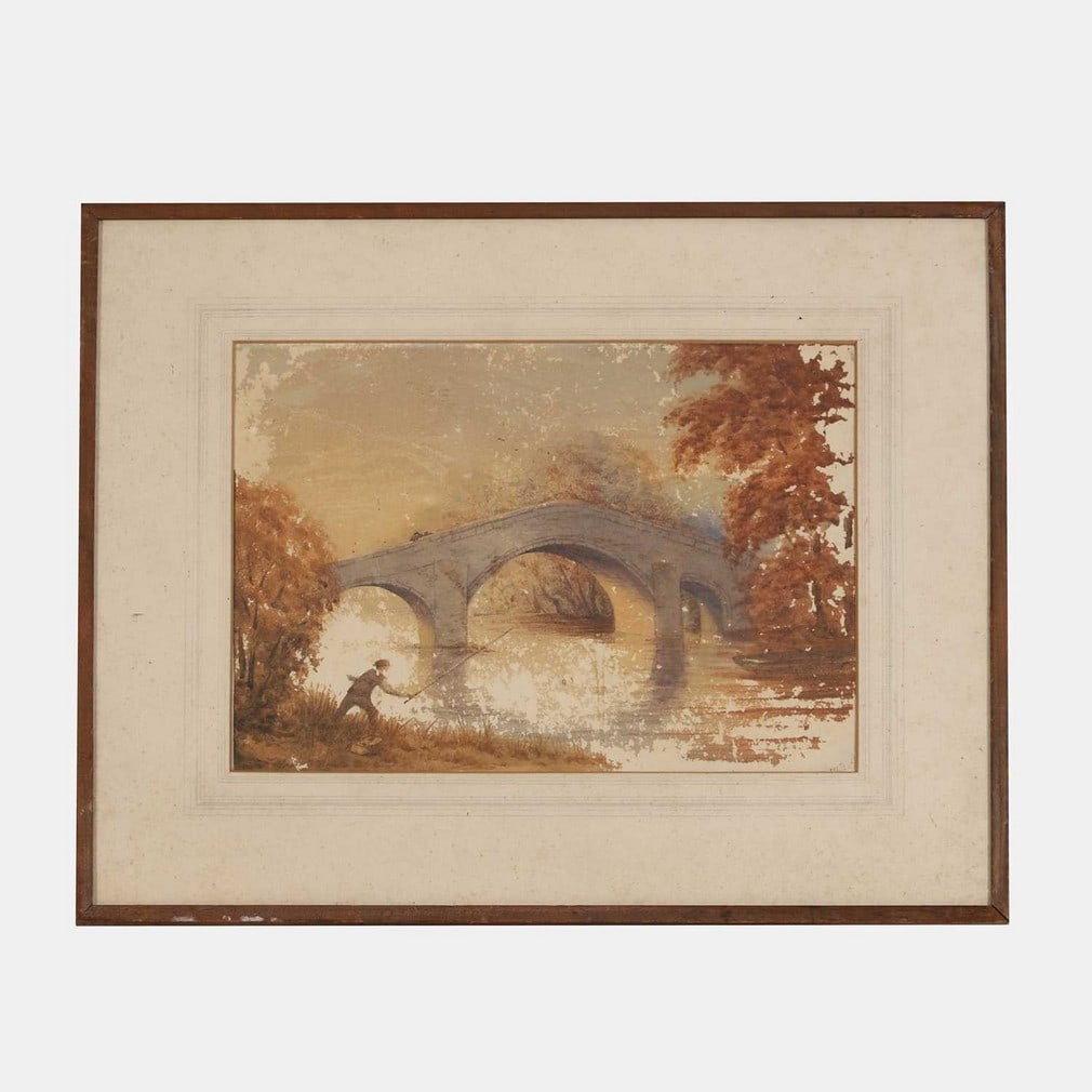 Patrick Branwell Brontë (British, 1817-1848) Boy fishing by a bridge (1 of 1)