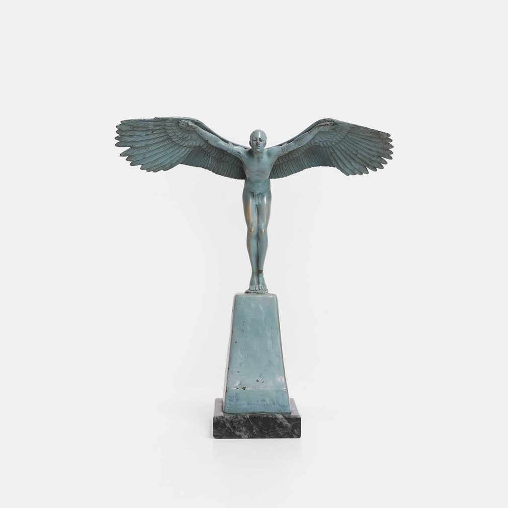 An Art Deco blue patinated-bronze figure of Icarus, circa 1920s, after Leon Salat, (1 of 2)