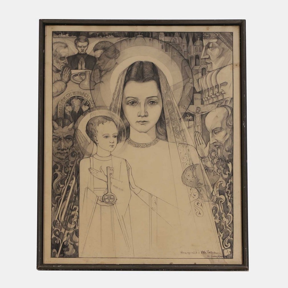 ▲ Harry Koolen (Dutch, 1904-1985) Virgin and child, 1936: ▲ Harry Koolen (Dutch, 1904-1985) Virgin and child, 1936 lithograph (64 x 49cm; framed 67 x 51cm) Condition Report: Not viewed out of glazed frame. Paper yellowed. Dirt under glass. Staining and