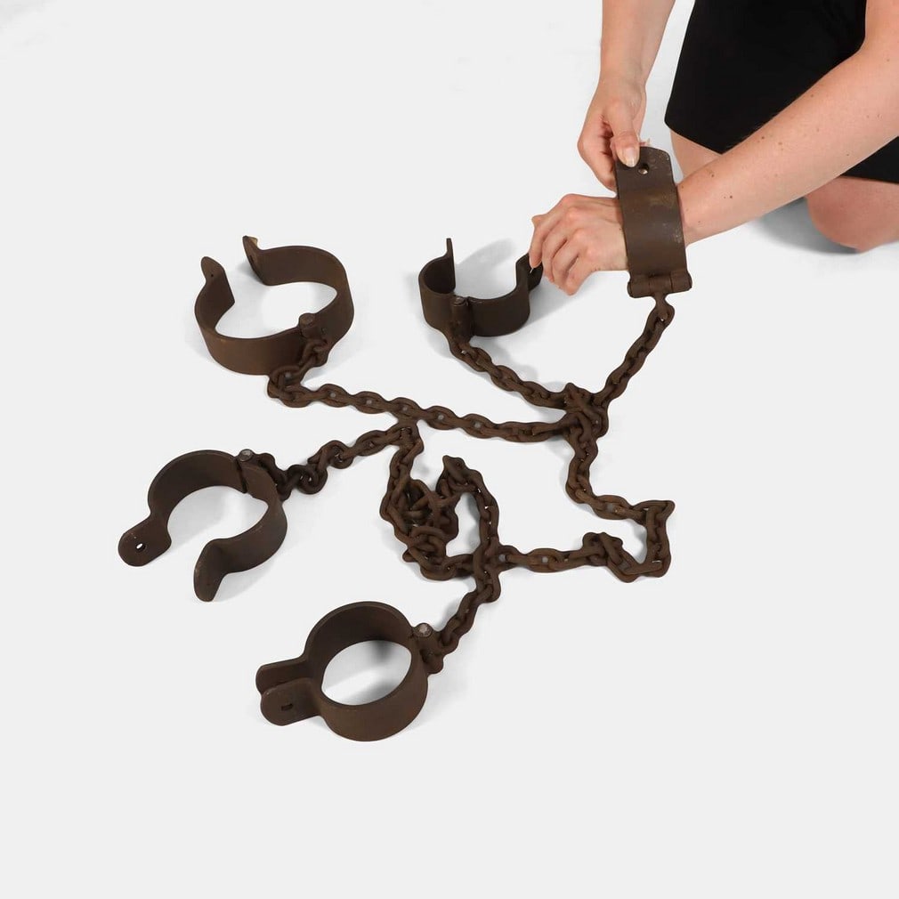 A full set of Victorian cast iron prison manacles, 19th century, (1 of 3)