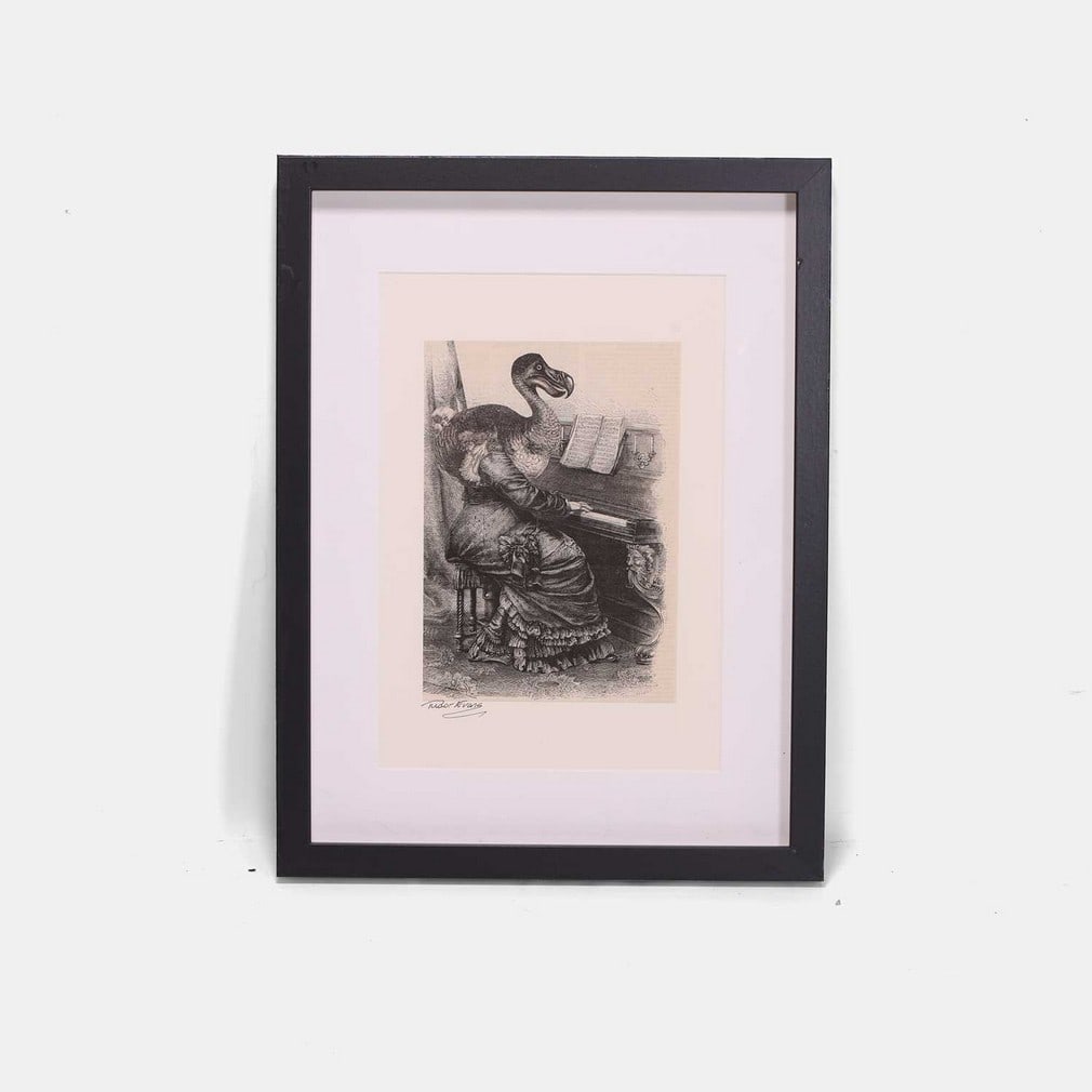 ▲ Tudor Evans (British, b.1954) 'Dodo Music': ▲ Tudor Evans (British, b.1954) 'Dodo Music' a surrealist collage, signed, from the Women Project, mounted and in a découpage frame (image 21 x 15cm; framed 42 x 32cm) Footnote: Tudor Evans