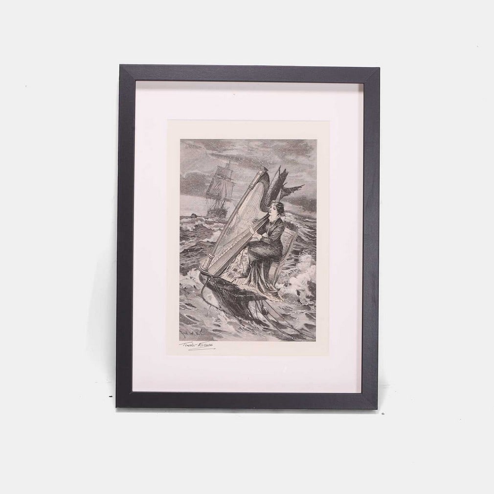 ▲ Tudor Evans (British, b.1954) 'Harp on the Wreckage': ? Tudor Evans (British, b.1954) 'Harp on the Wreckage' a surrealist collage, from the Women Project, signed, mounted and in a découpage frame (image 24.5 x 16.5cm; framed 42 x 32cm) Footnote: Tudor E