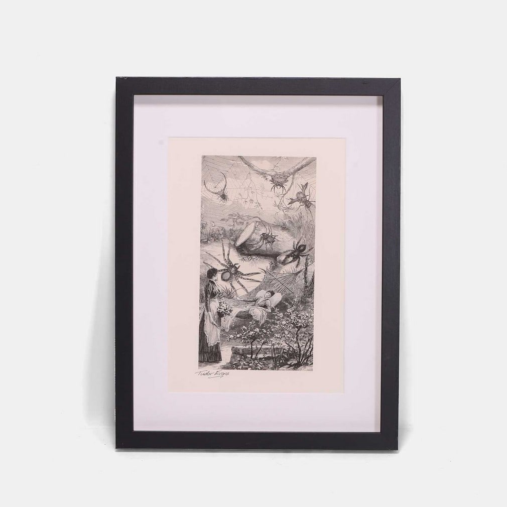 ▲ Tudor Evans (British, b.1954) 'Spider Garden': ▲ Tudor Evans (British, b.1954) 'Spider Garden' a surrealist collage, signed, from the Women Project, mounted and in a découpage frame (image 24 x 13cm; framed 42 x 32cm) Footnote: Tudor Ev