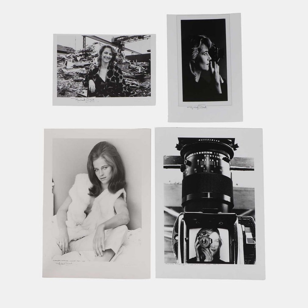 Michael Ward (British, 1929-2011) 'Charlotte Rampling, London, 1965': Michael Ward (British, 1929-2011) 'Charlotte Rampling, London, 1965' an archival pigment print photograph of Charlotte Rampling lounging in a fur gilet, printed later, signed 'Michael Ward' and inscri