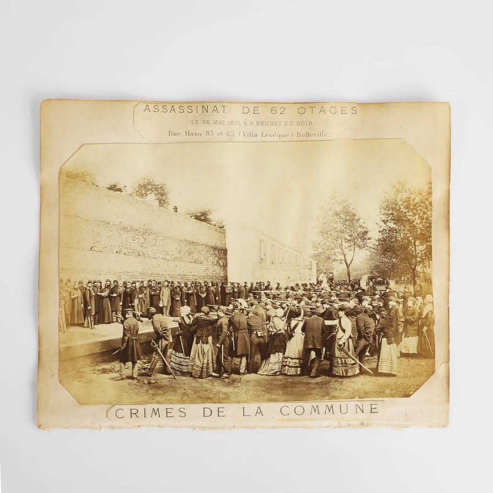 A 'Crimes de la Commune' photomontage photograph, circa 1873,: A 'Crimes de la Commune' photomontage photograph, circa 1873, an albumen photograph print by Ernest-Charles Appert, depicting the execution of the sixty-two hostages at the Rue Haxo Massacre, from a l