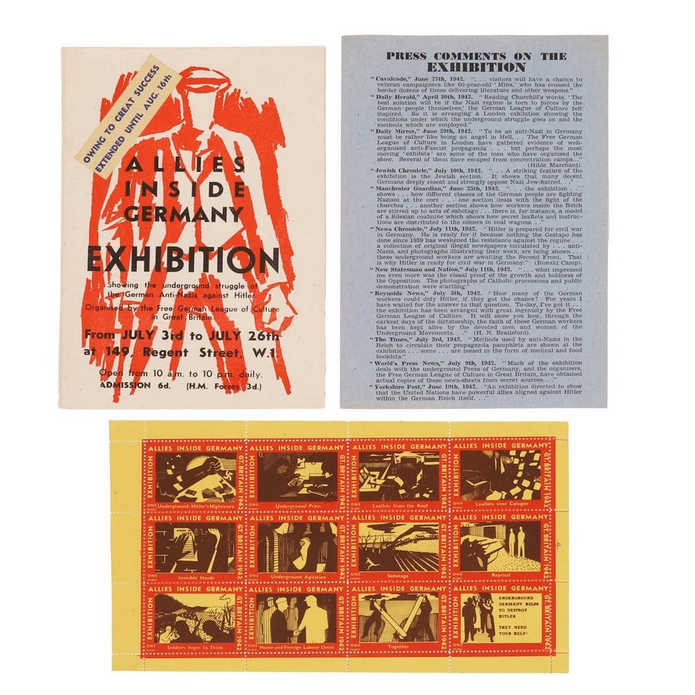 A rare Second World War 'Allies Inside Germany' exhibition catalogue, circa 1942,: A rare Second World War 'Allies Inside Germany' exhibition catalogue, circa 1942, 'Showing the underground struggle of the German Anti-Nazis against Hitler, Organised by the Free German League of Cult