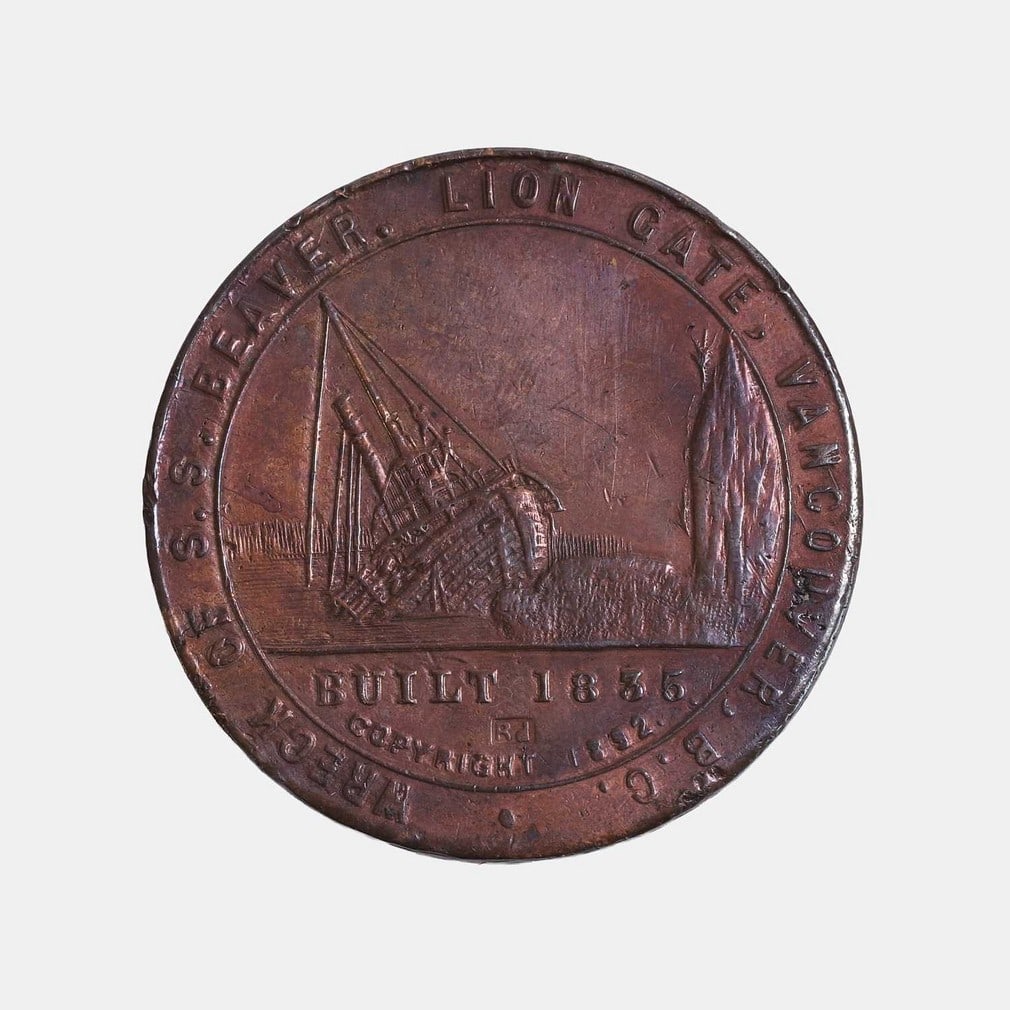 A commemorative medal made from metal salvaged from the shipwreck of SS 'Beaver', circa 1892, (1 of 2)