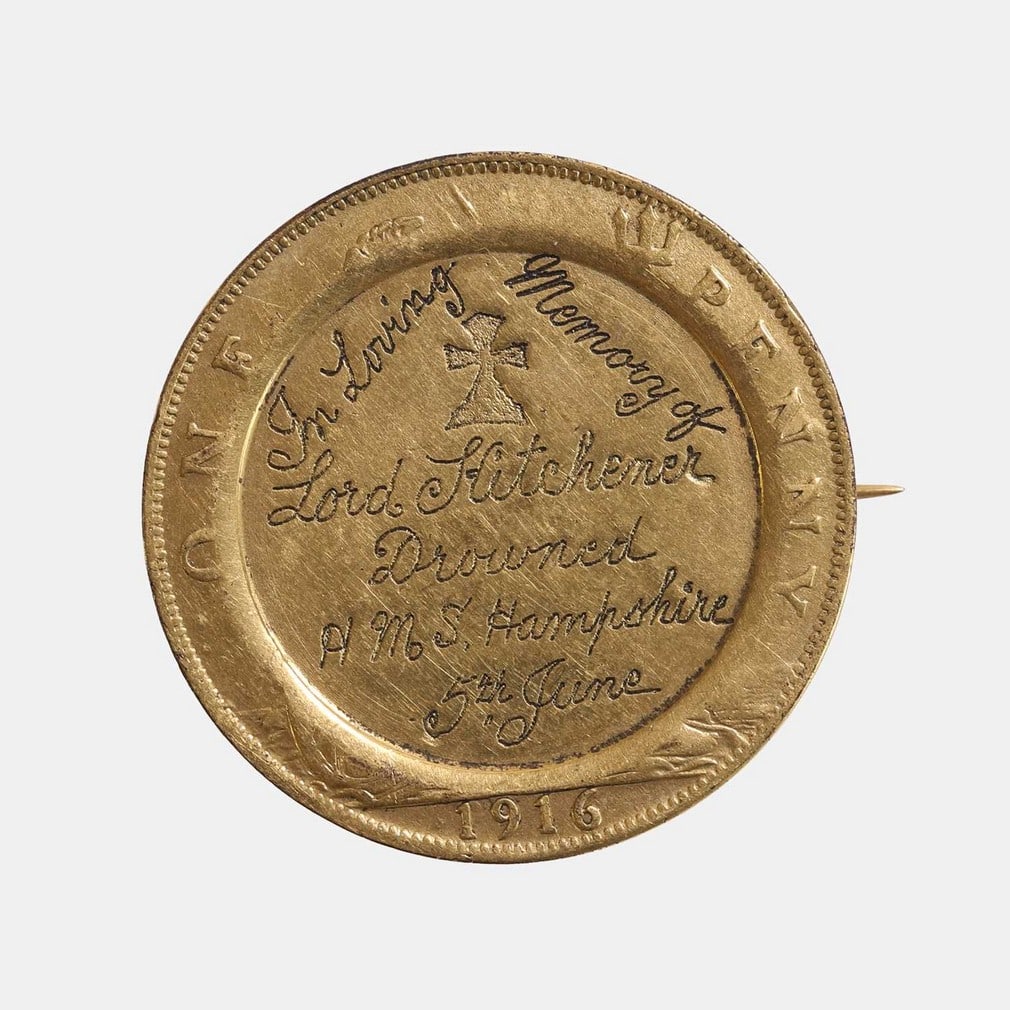 A Lord Kitchener gilt memorial brooch, circa 1916, (1 of 2)