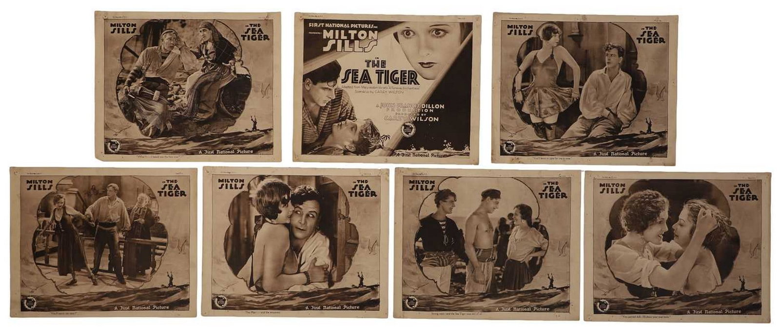 A collection of seven 'The Sea Tiger' film lobby cards, circa 1927, (1 of 2)
