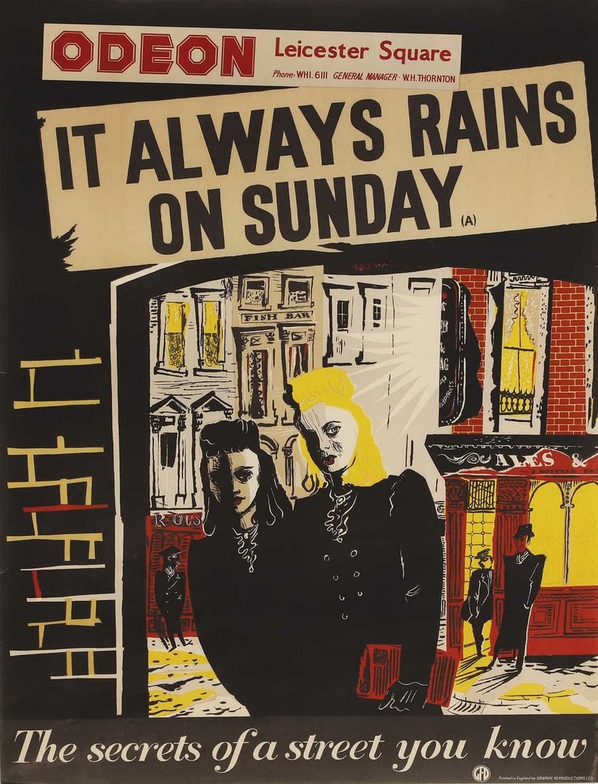 It Always Rains on Sunday' film poster, circa 1947, (1 of 1)