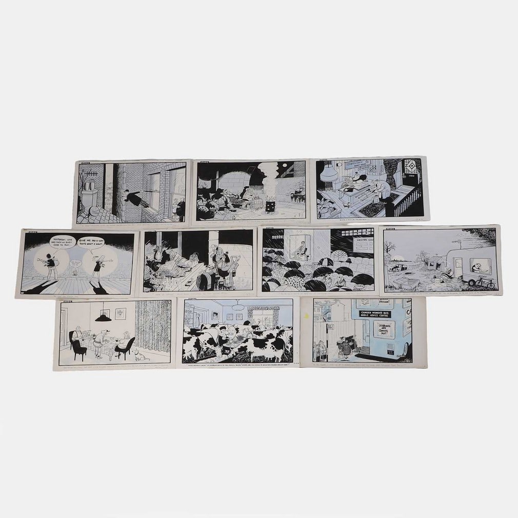 Stanley McMurtry aka 'Mac' (British, b.1936) A collection of cartoons, circa 1983 and later: Stanley McMurtry aka 'Mac' (British, b.1936) A collection of cartoons, circa 1983 and later mixed subjects, pen and ink and watercolour, heightened with white (largest 38 x 56cm) (10) Provenance:: The