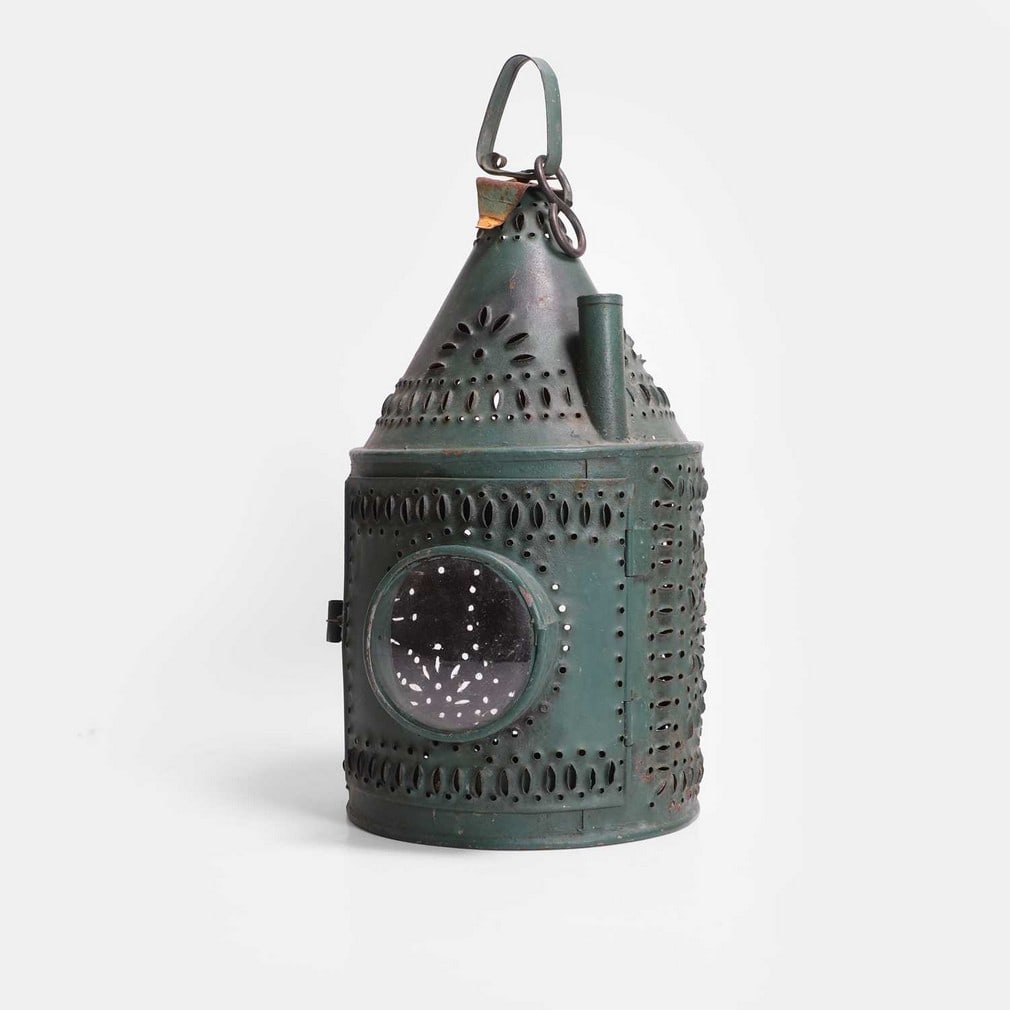An American 'Paul Revere' punched and green-painted tin lantern, early 19th century, (1 of 2)