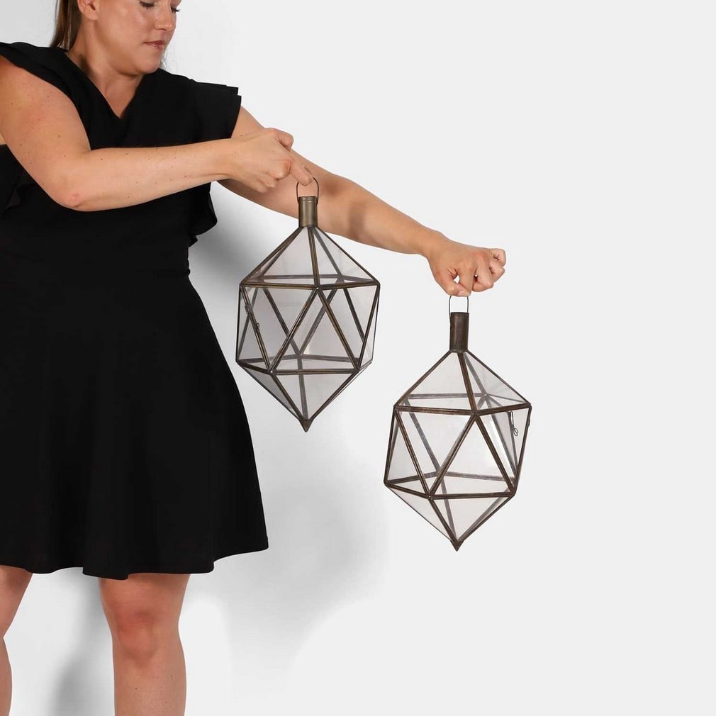 A pair of icosahedron glass light shades, 20th century, probably Moroccan, (1 of 2)