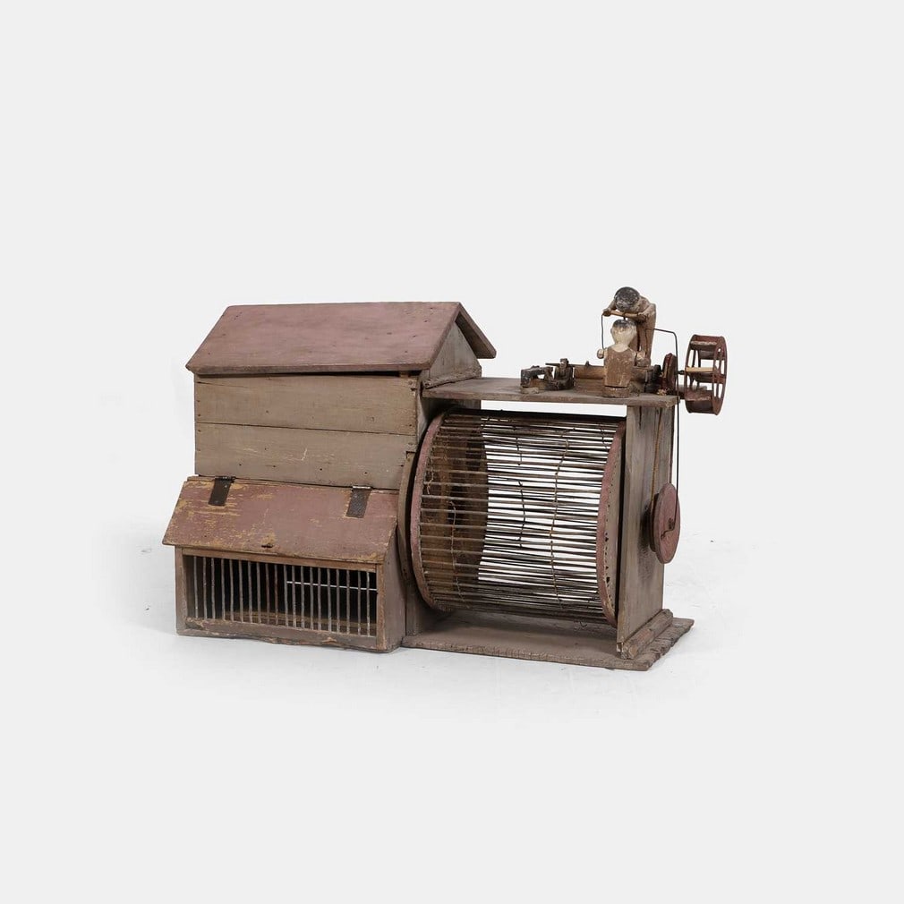 An American folk art squirrel cage automaton, late 19th century, (1 of 2)
