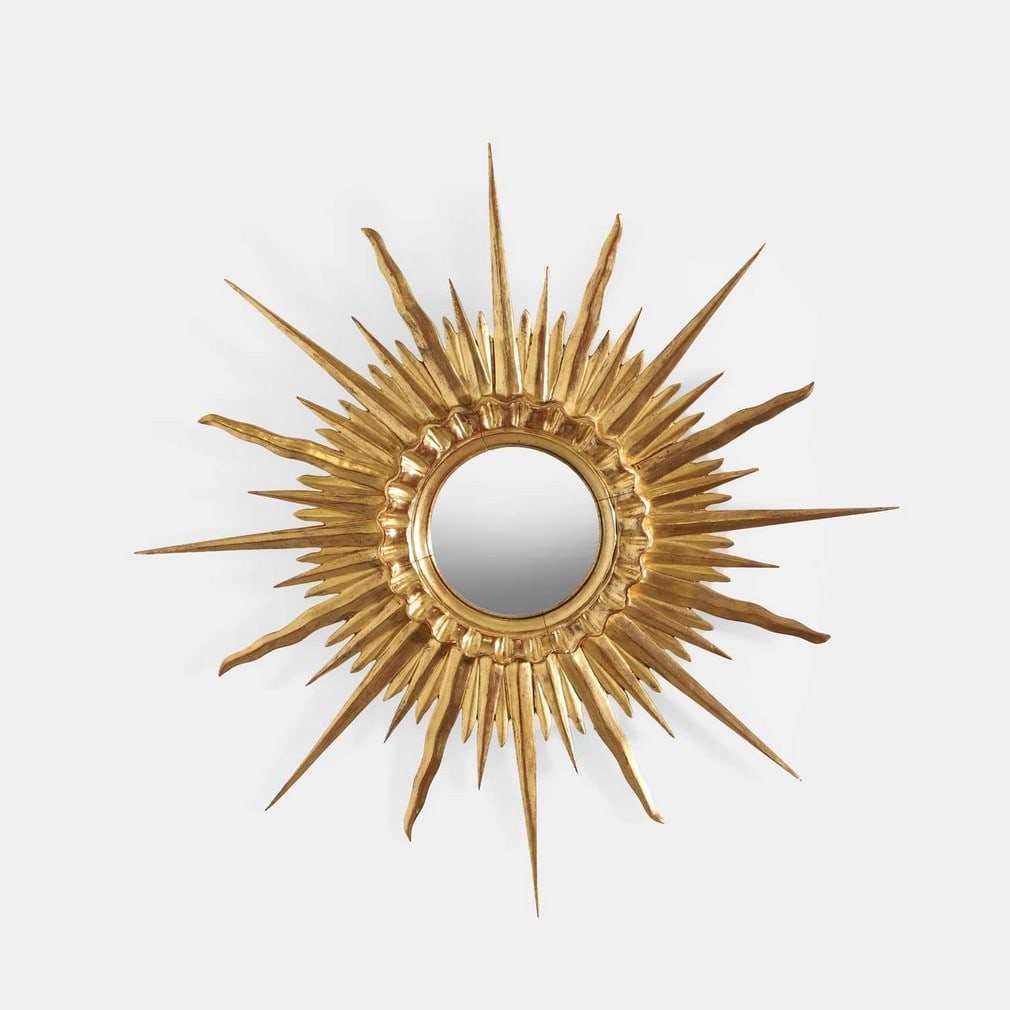 A French giltwood and gesso sunburst wall mirror, mid-20th century, (1 of 1)