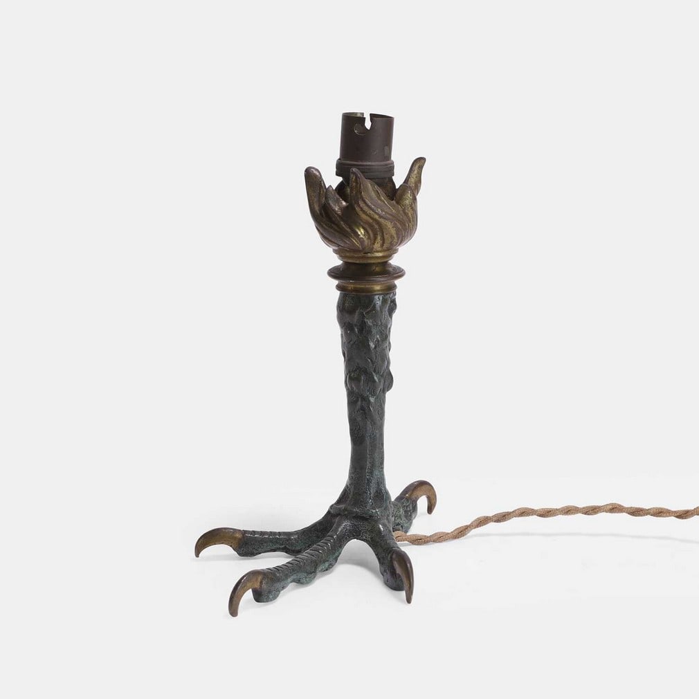 A cast patinated-bronze clawed-foot table lamp, early 20th century, (1 of 2)