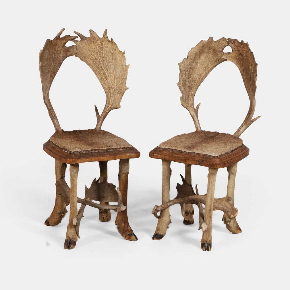 A pair of antler chairs, circa 1900, Austrian, (1 of 2)