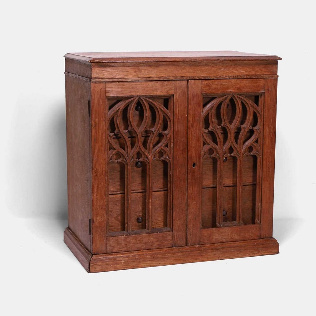 A Gothic oak curiosity cabinet, mid-19th century, (1 of 2)