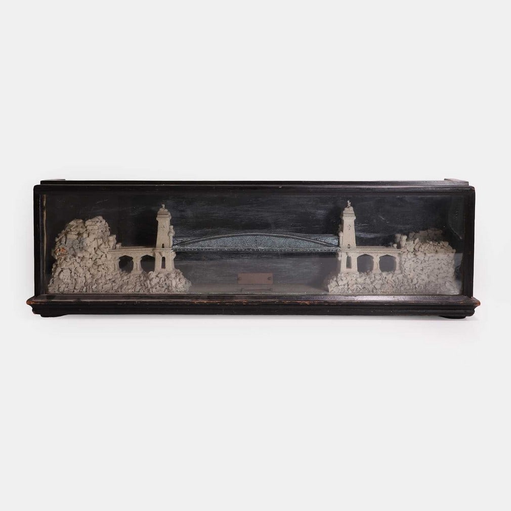 A folk art diorama of an iron bridge, late 19th century, (1 of 2)