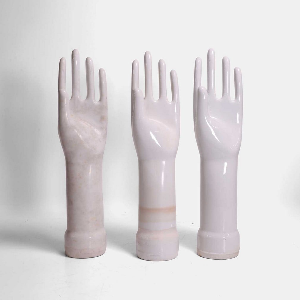 Three ceramic glove moulds, circa 1950, French, (1 of 2)