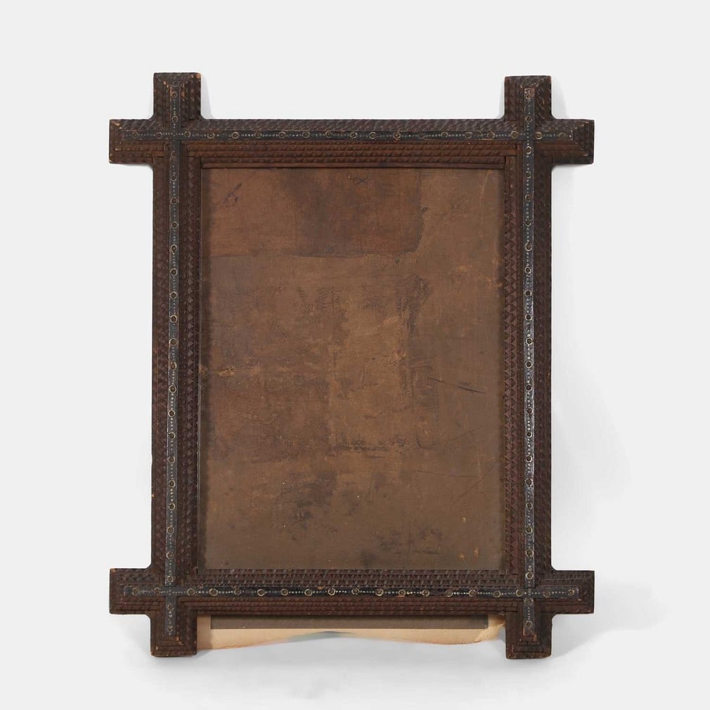 A tramp art picture frame, late 19th century, probably American, (1 of 2)