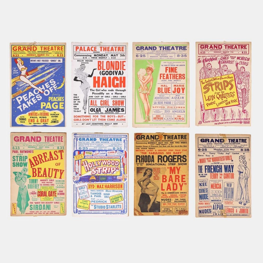 Striptease and glamour window cards, 1950s, (1 of 9)