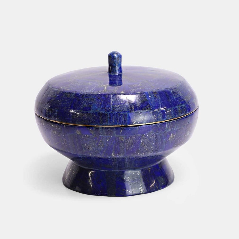 A lidded lapis lazuli container, of modern manufacture, (1 of 2)
