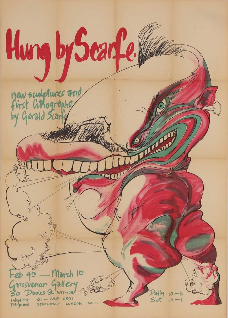 Gerald Scarfe (British, b.1936) circa 1969, 'Hung': Gerald Scarfe (British, b.1936) circa 1969, 'Hung' a lithographic poster, featuring a cartoon of Enoch Powell (84 x 57cm) Condition Report: In good folded condition with a couple of splits at the fold