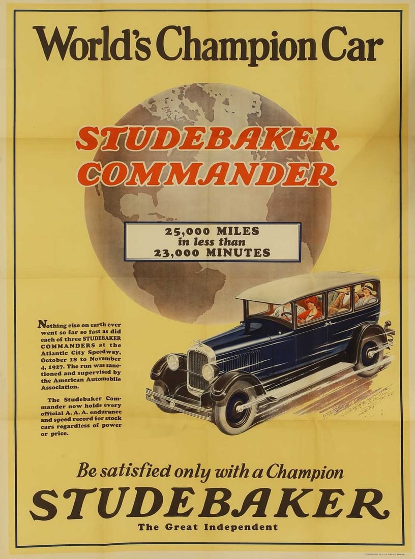 A Studebaker Commander car poster, circa 1927, (1 of 1)