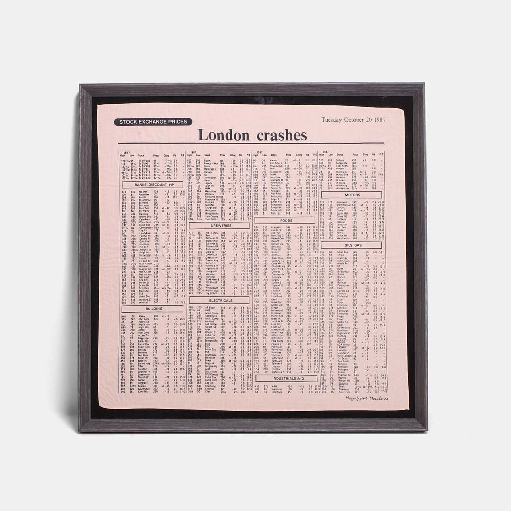 A novelty Financial Times 'Black Monday' 'Pink 'Un' silk printed handkerchief, entitled 'Stock (1 of 2)