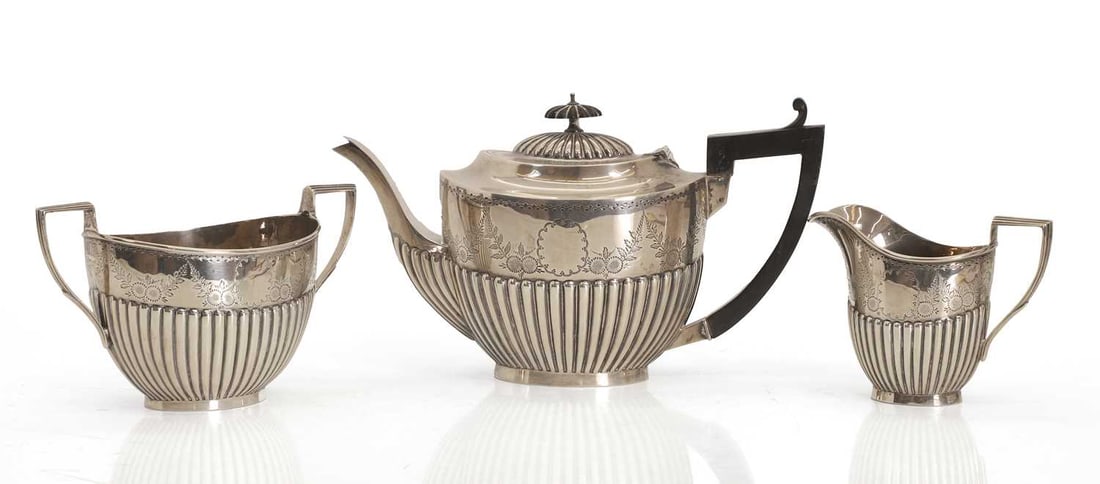 A gadroon silver tea service, (1 of 2)