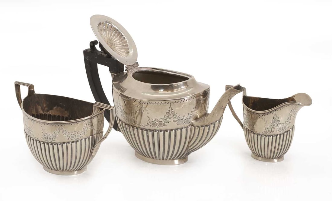 A gadroon silver tea service, - 2