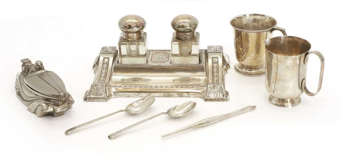 An Art Nouveau silver plated inkstand, (1 of 2)